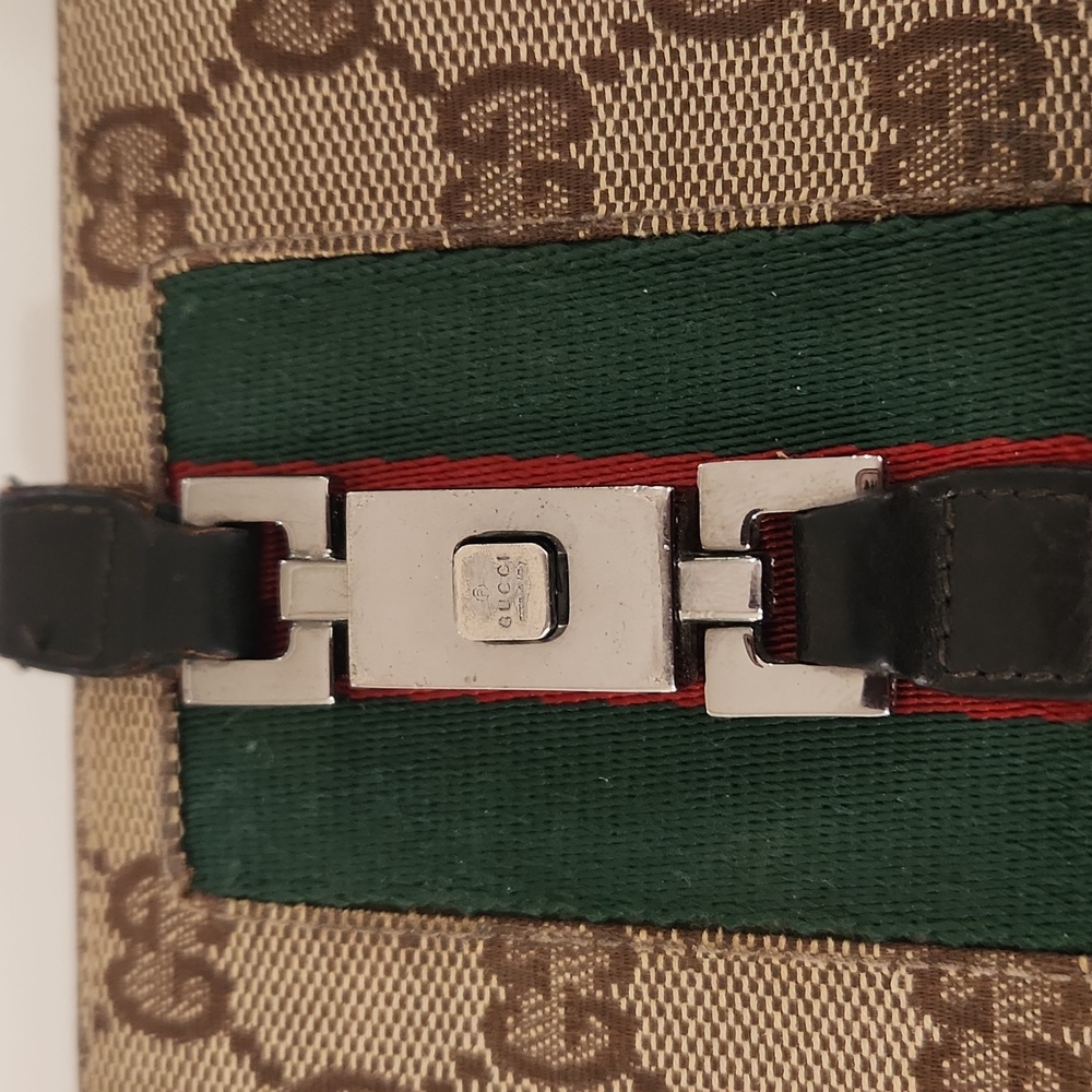 Gucci Monogram Piston Lock Wallet W/classic Red Green Stripe - Picture 5 of 10